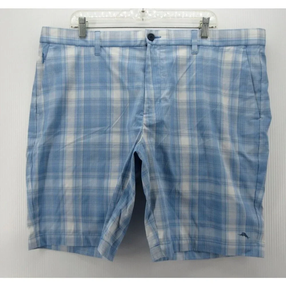 Tommy Bahama Shorts 42 Chino Golf Performance Plaid Stretch Marlin